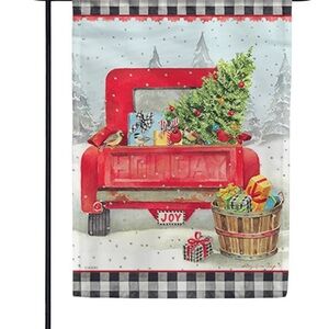 Red Holiday Truck Garden Flag